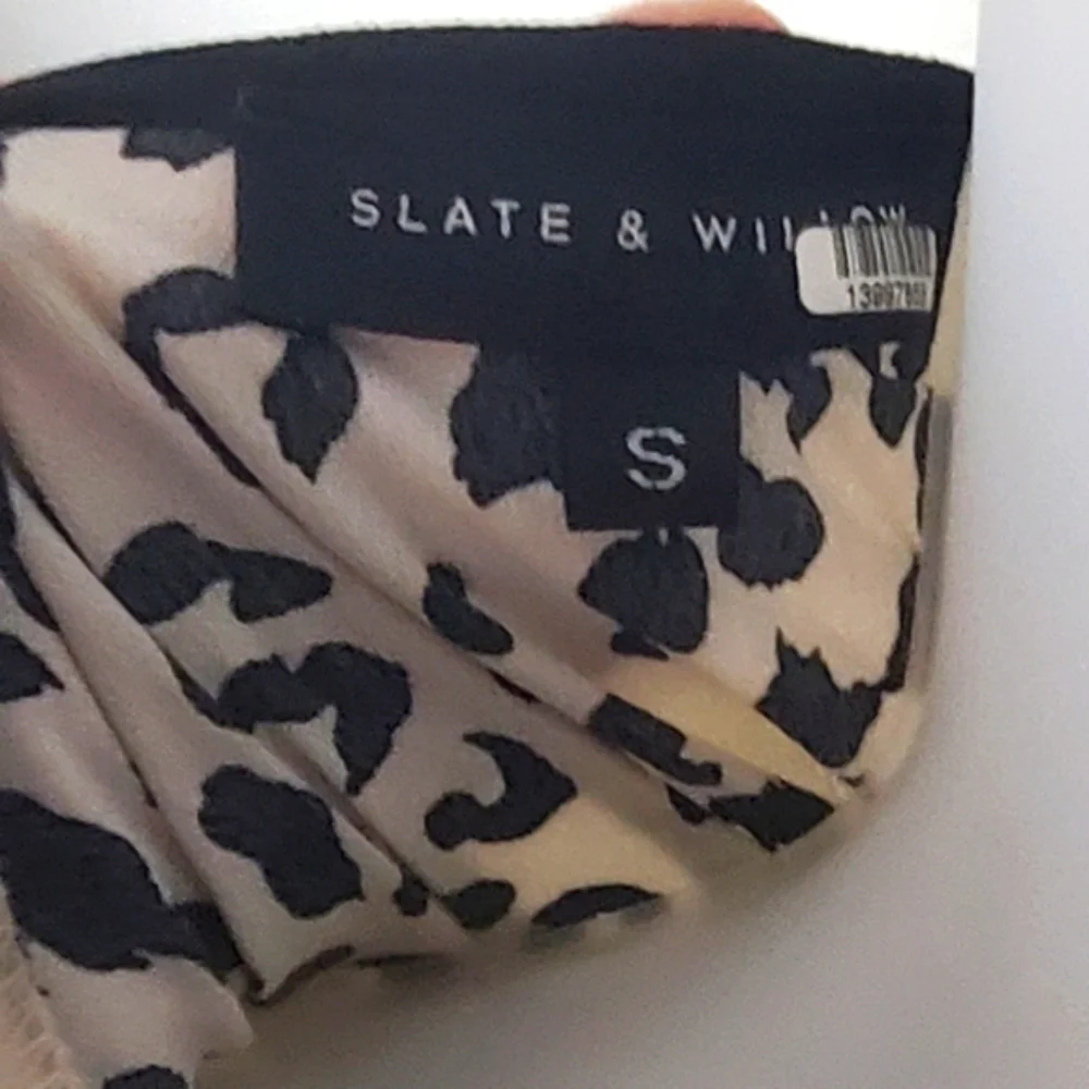 Slate & Willow Black and Cream Animal Print Midi Dress.